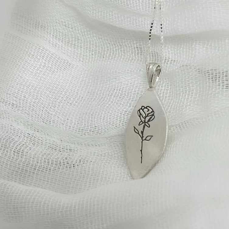 Sterling Silver Rose Necklace | Hebrew Inscribed Pendant Necklace | - AlmaJewelryShop