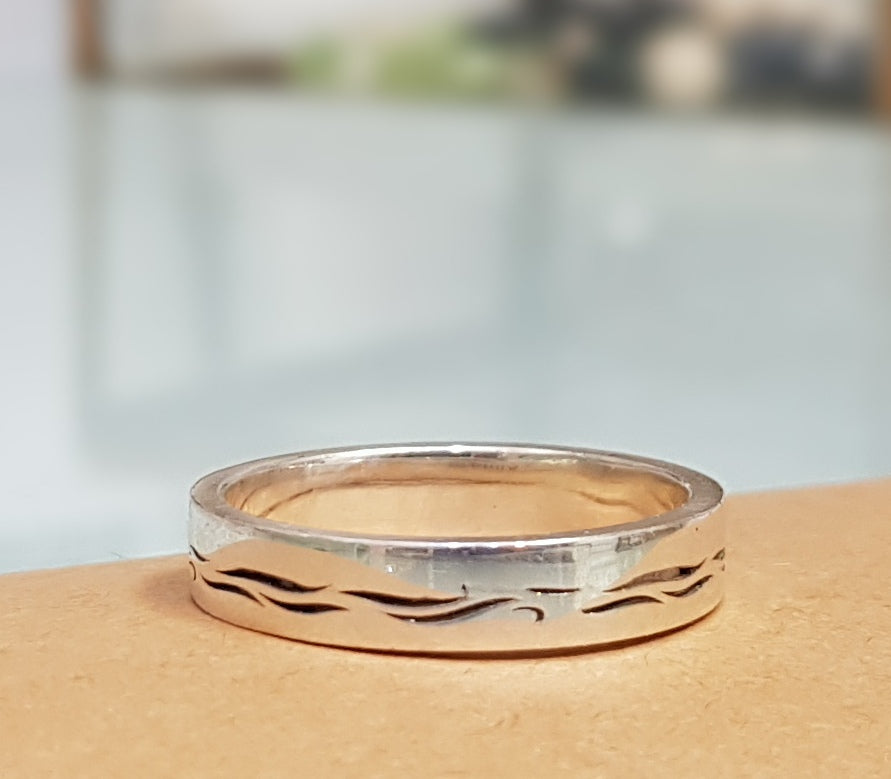 Waves Ring, Sterling Silver Men Ring, Name ring, silver ring, Personalized Ring, design ring - AlmaJewelryShop Online boutique for gold and silver jewelry