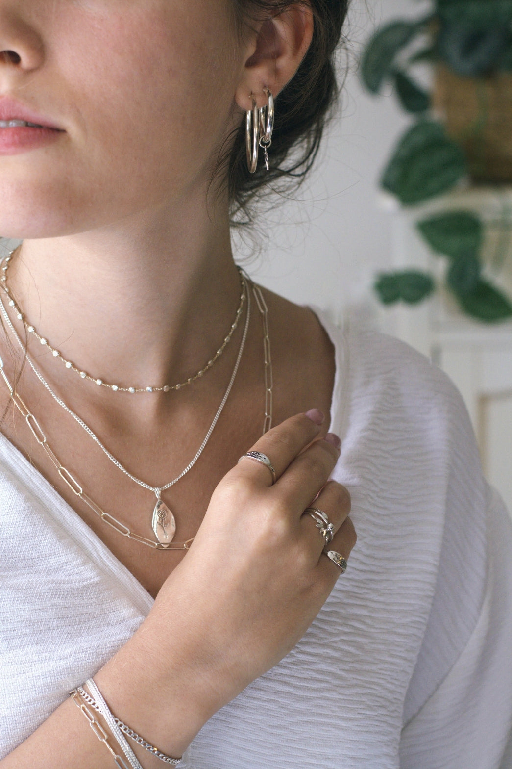 Organic Rose Pendant Necklace (Sterling Silver) - AlmaJewelryShop Online boutique for gold and silver jewelry