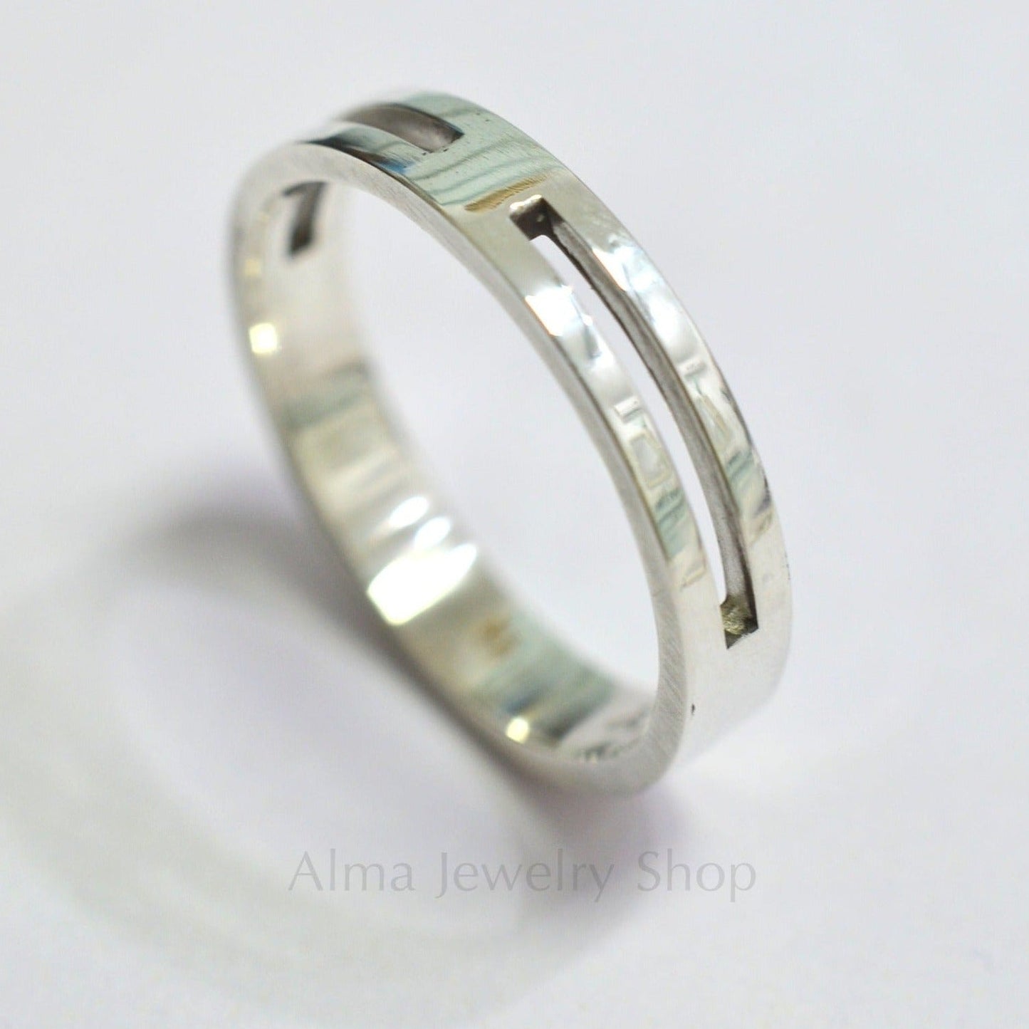 Men Simple Ring, Sterling Silver Wave Ring, Name ring, silver ring, Personalized Ring, design ring - AlmaJewelryShop Online boutique for gold and silver jewelry