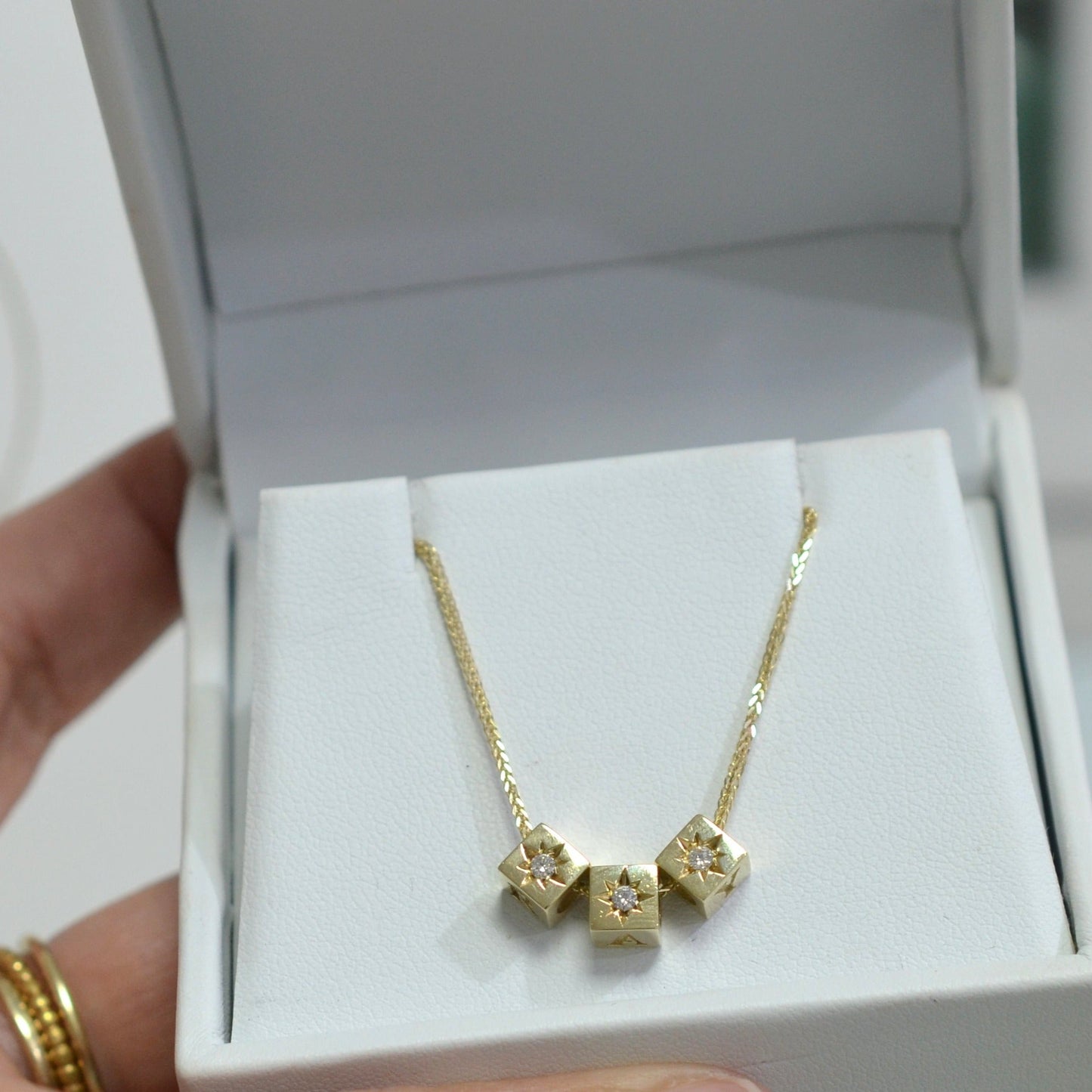 Diamond Solitaire Name Necklace in 14k Solid Gold geometric diamond gold necklace - AlmaJewelryShop Online boutique for gold and silver jewelry