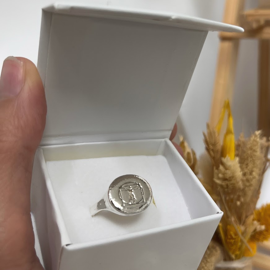 Sterling Silver Vitruvian Man Signet Ring 925 Sterling Silver | Minimalist Delicate Jewelry - AlmaJewelryShop