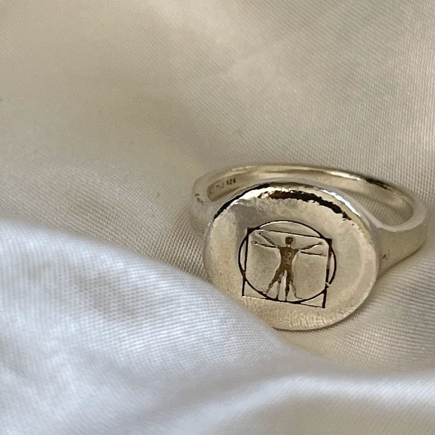 Sterling Silver Vitruvian Man Signet Ring 925 Sterling Silver | Minimalist Delicate Jewelry - AlmaJewelryShop