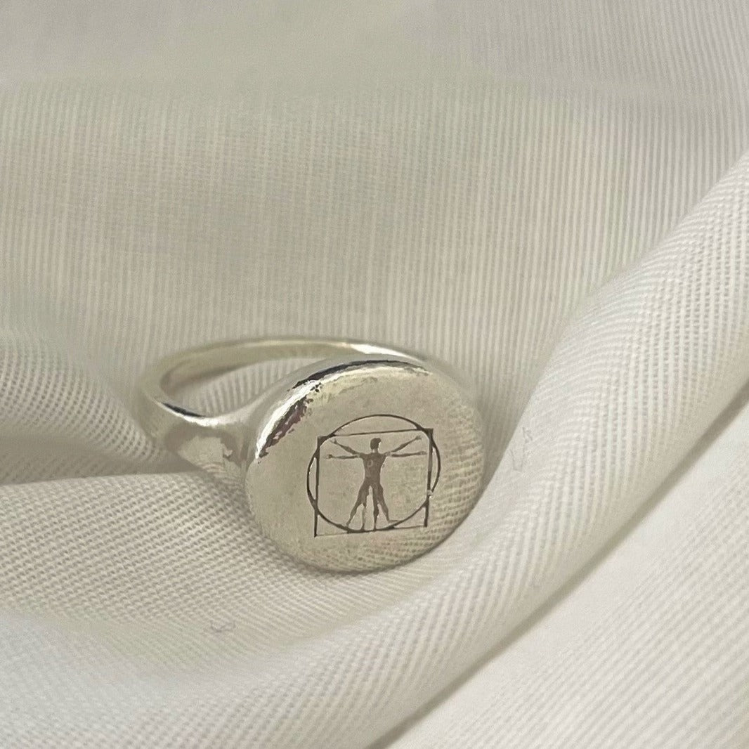 Sterling Silver Vitruvian Man Signet Ring 925 Sterling Silver | Minimalist Delicate Jewelry - AlmaJewelryShop