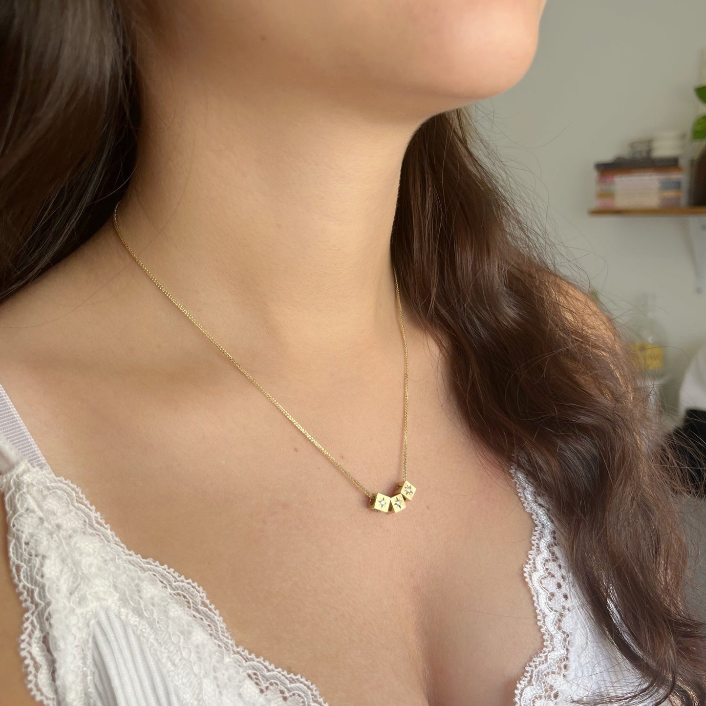 Diamond Name Necklace in 14k Solid Gold geometric diamond gold necklace - AlmaJewelryShop Online boutique for gold and silver jewelry