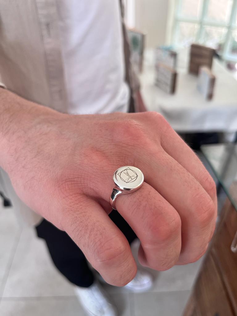 Sterling Silver Vitruvian Man Signet Ring 925 Sterling Silver | Minimalist Delicate Jewelry - AlmaJewelryShop