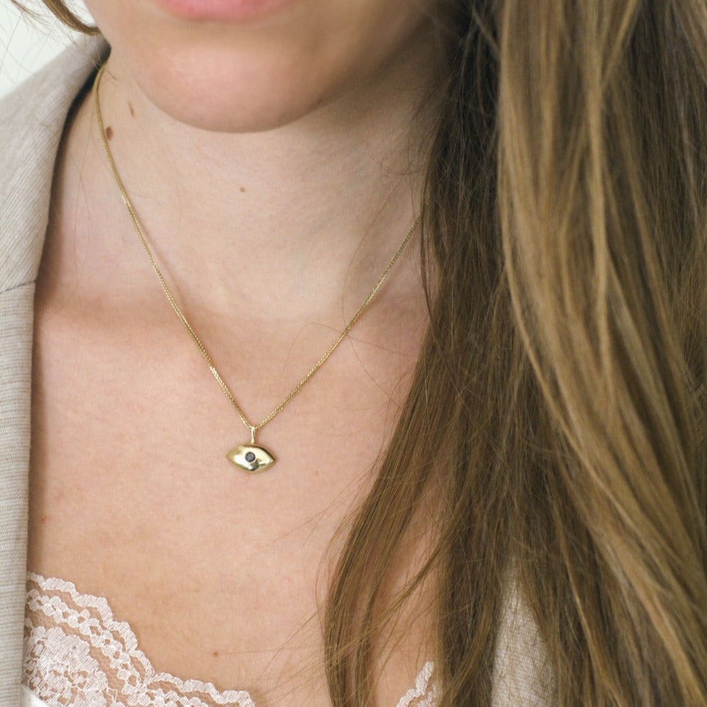 Elegant Enigma – Eye-shaped Gold Necklace - AlmaJewelryShop